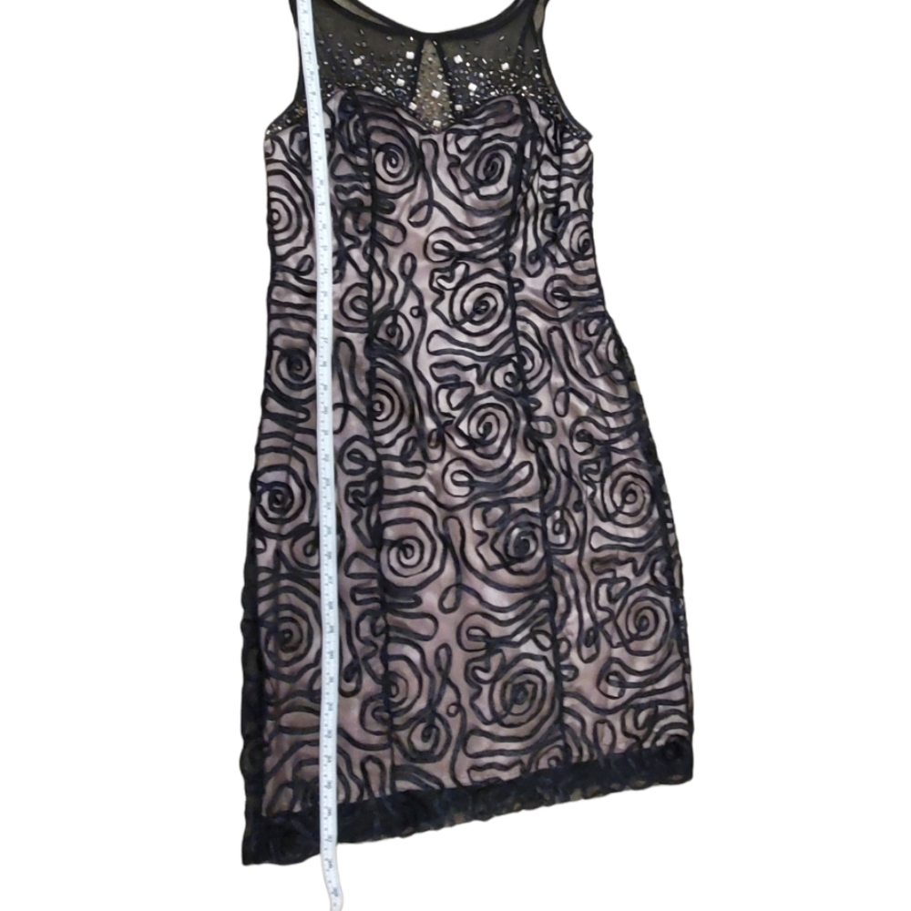 Ignite Evening Black and Tan Lined Dress With Beaded Illusion Neckline Size 10 - Picture 15 of 15